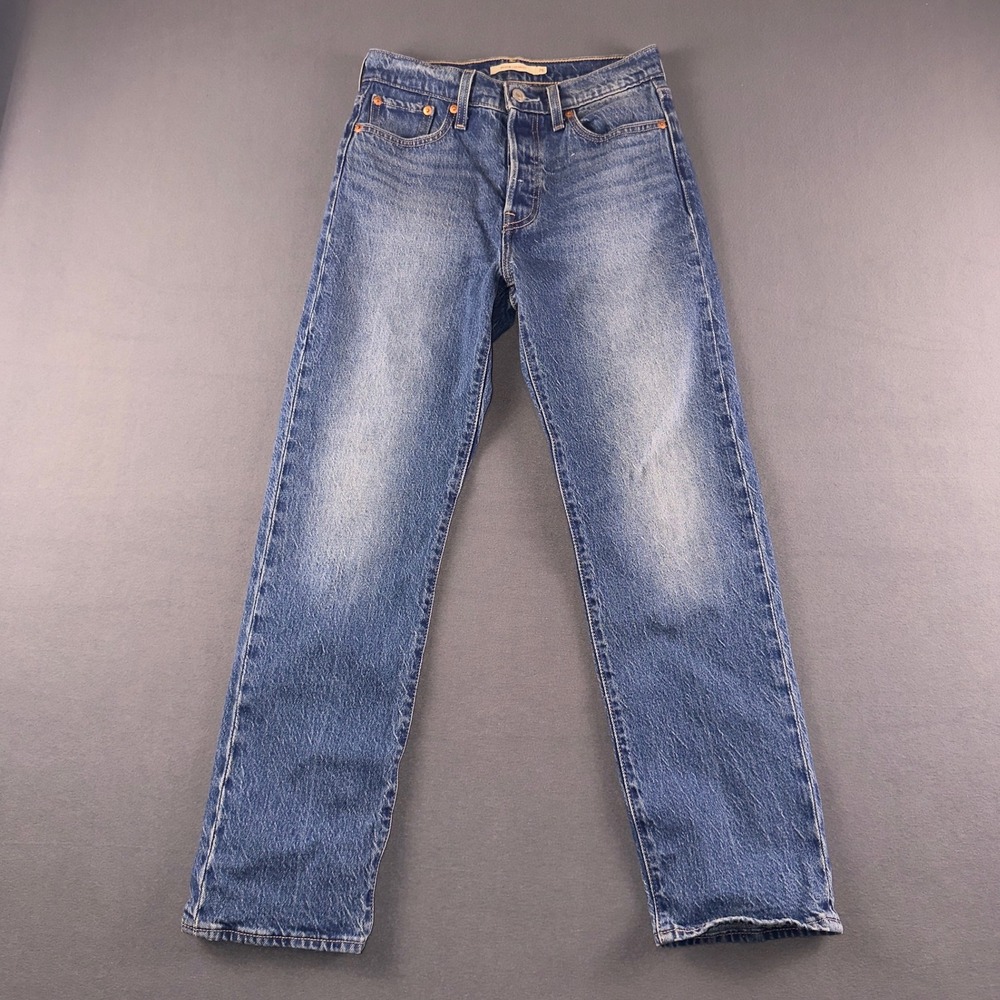 Levis Premium Wedgie Straight Jeans Womens 26 Blue Denim High Rise Button Fly